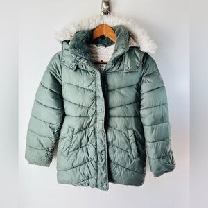 Abercrombie & Fitch Puffer Jacket with Faux Fur Hood Large 10/12 Girls
